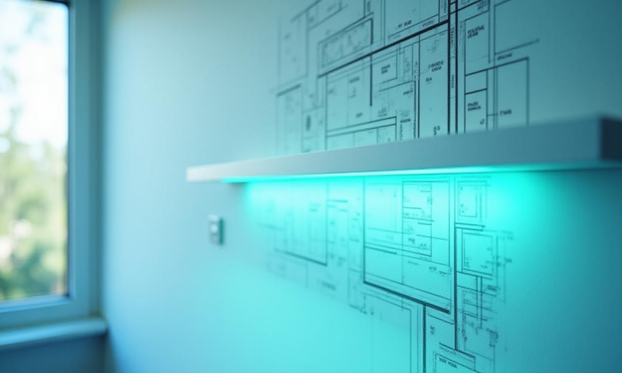 Close up of a smart lighting control interface with architectural blueprints