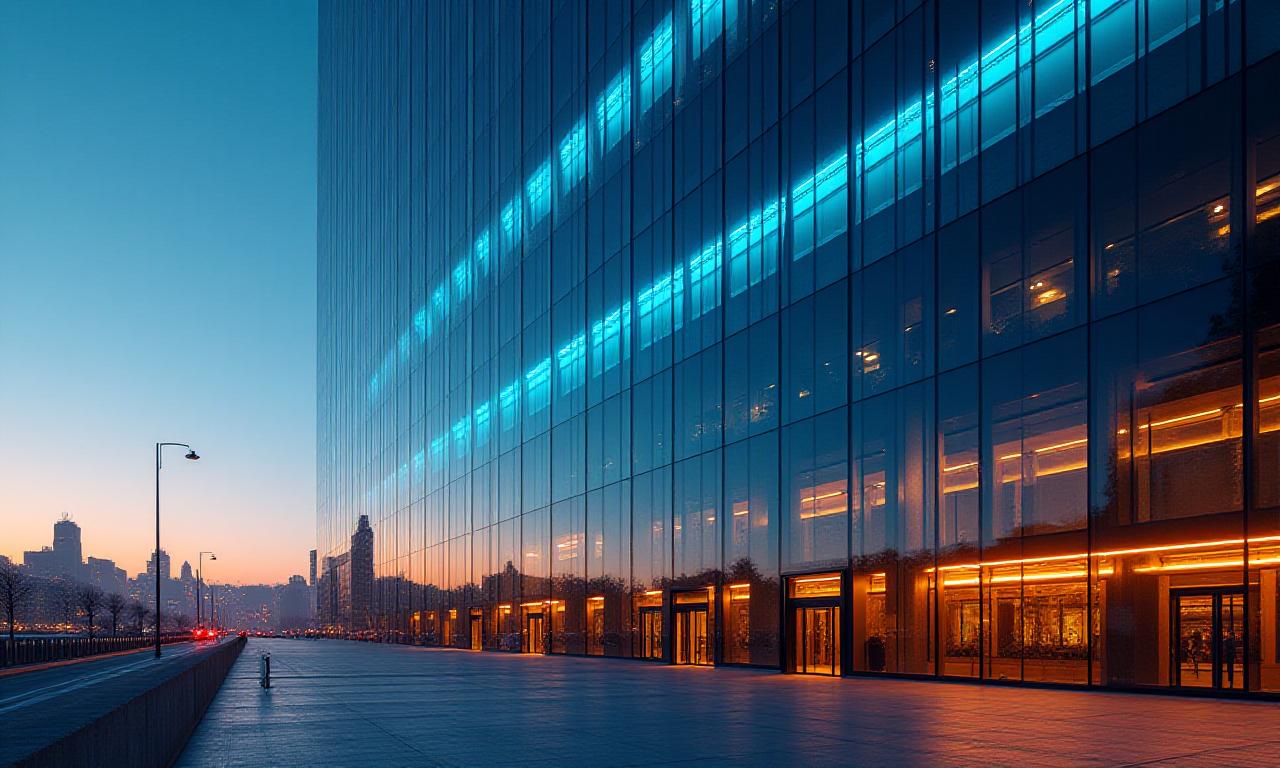 Modern blue skyline illuminated with architectural lighting