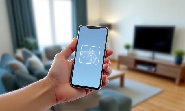 Smartphone controlling minimalist living room lighting levels