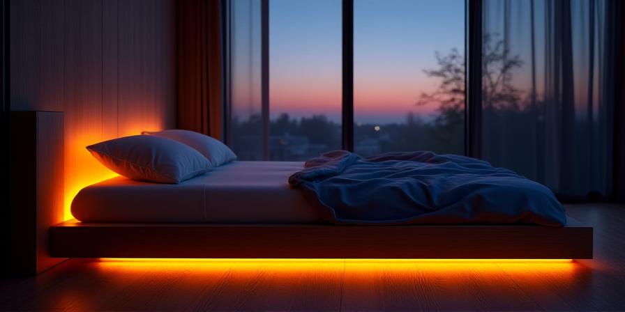 Bedroom with soft warm amber cove lighting for evening relaxation